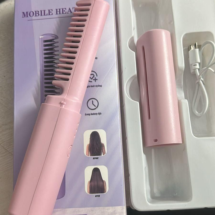 Meneflix Portable Mini Hair Straightener Cordless Rechargeable Mini Adjustable Hair Straightener Hot Comb